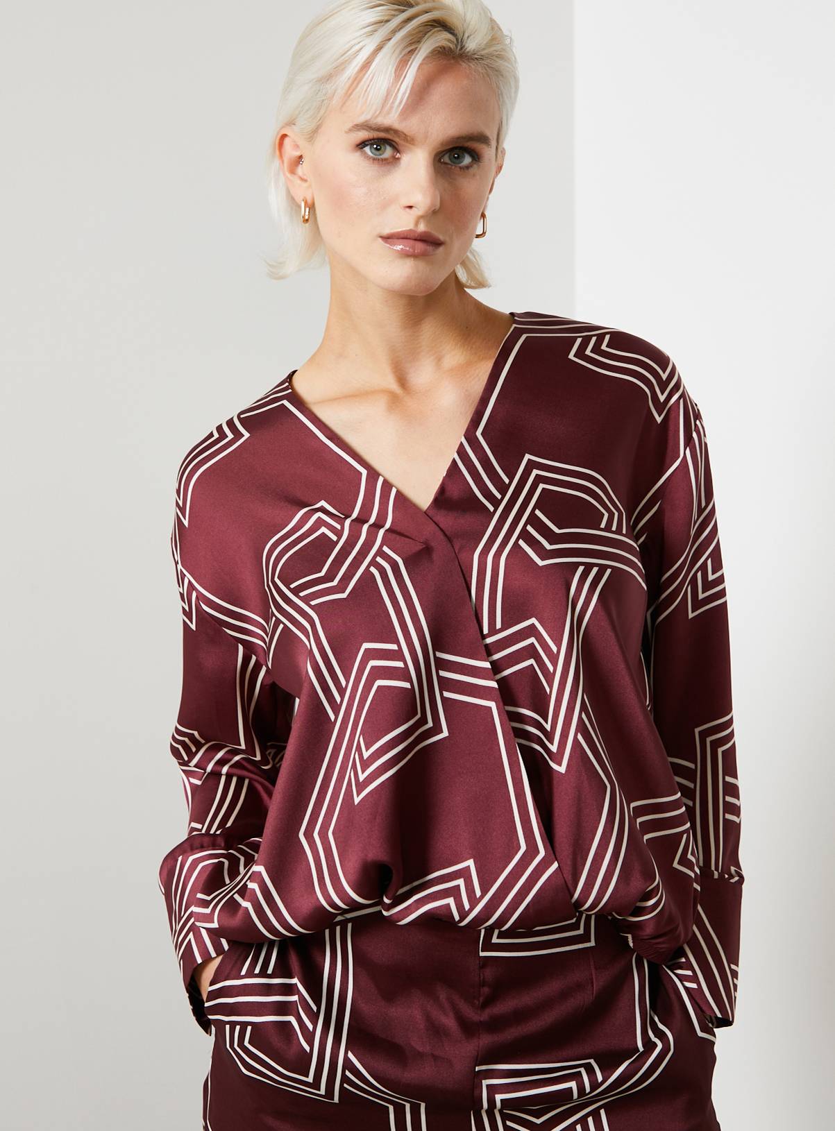 For All The Love Printed Satin Co-ord Wrap Blouse 10 - Image 1